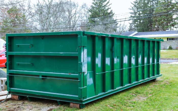 homeguide brand new 30 yard dumpster rental for landscaping and tree removal project